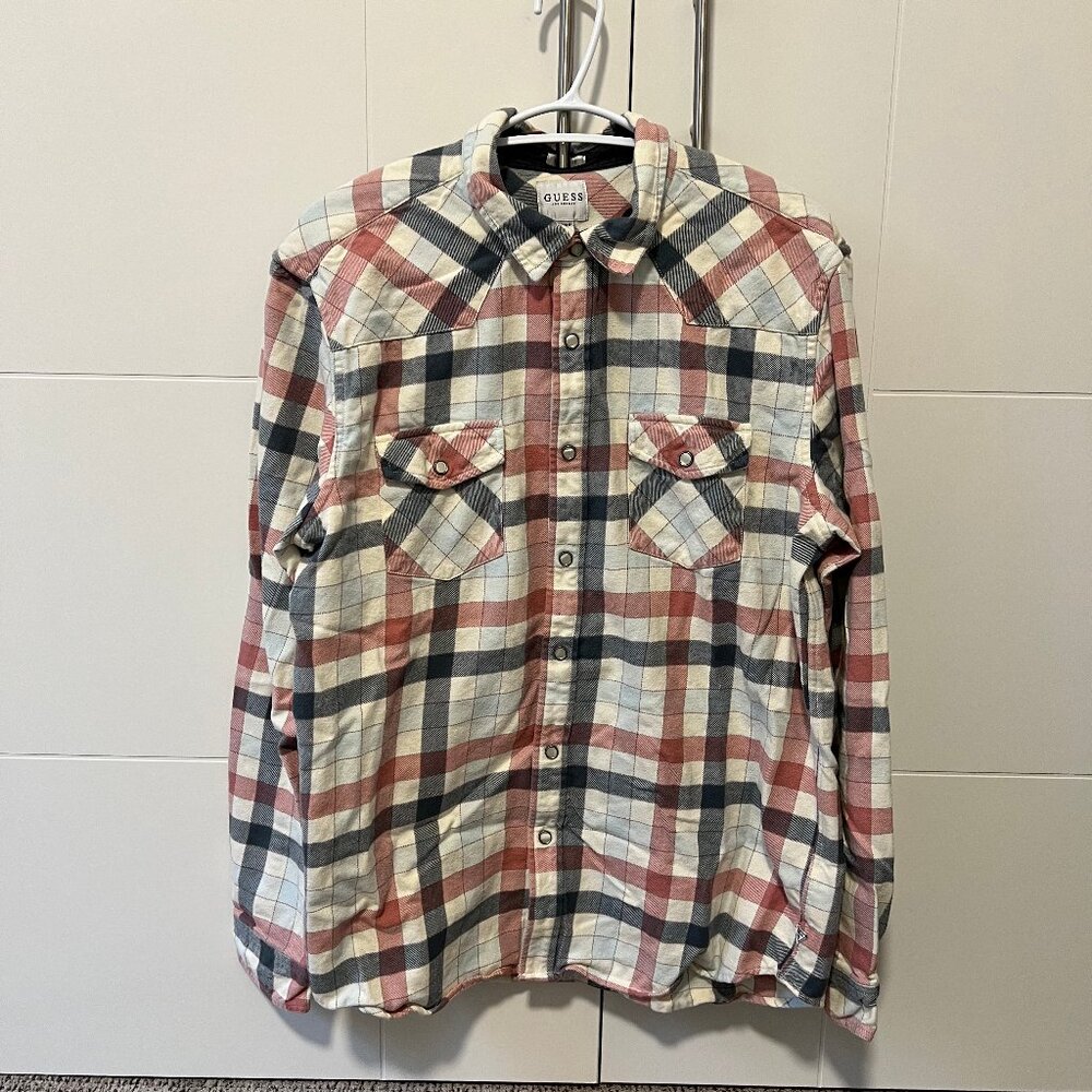Guess Shirt Jacket  - Beige, red, blue checkered  -  Size:L - Slim fit